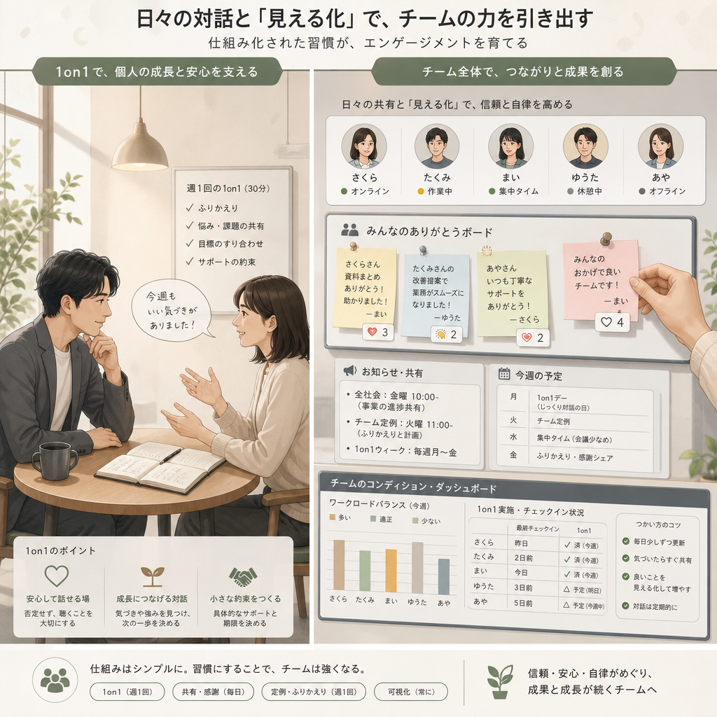 リモートチームがバーチャルオフィスで会話している様子