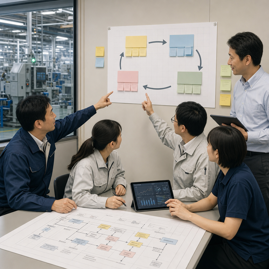 製造業の社内チームがAIとデータ基盤を運用する会議風景