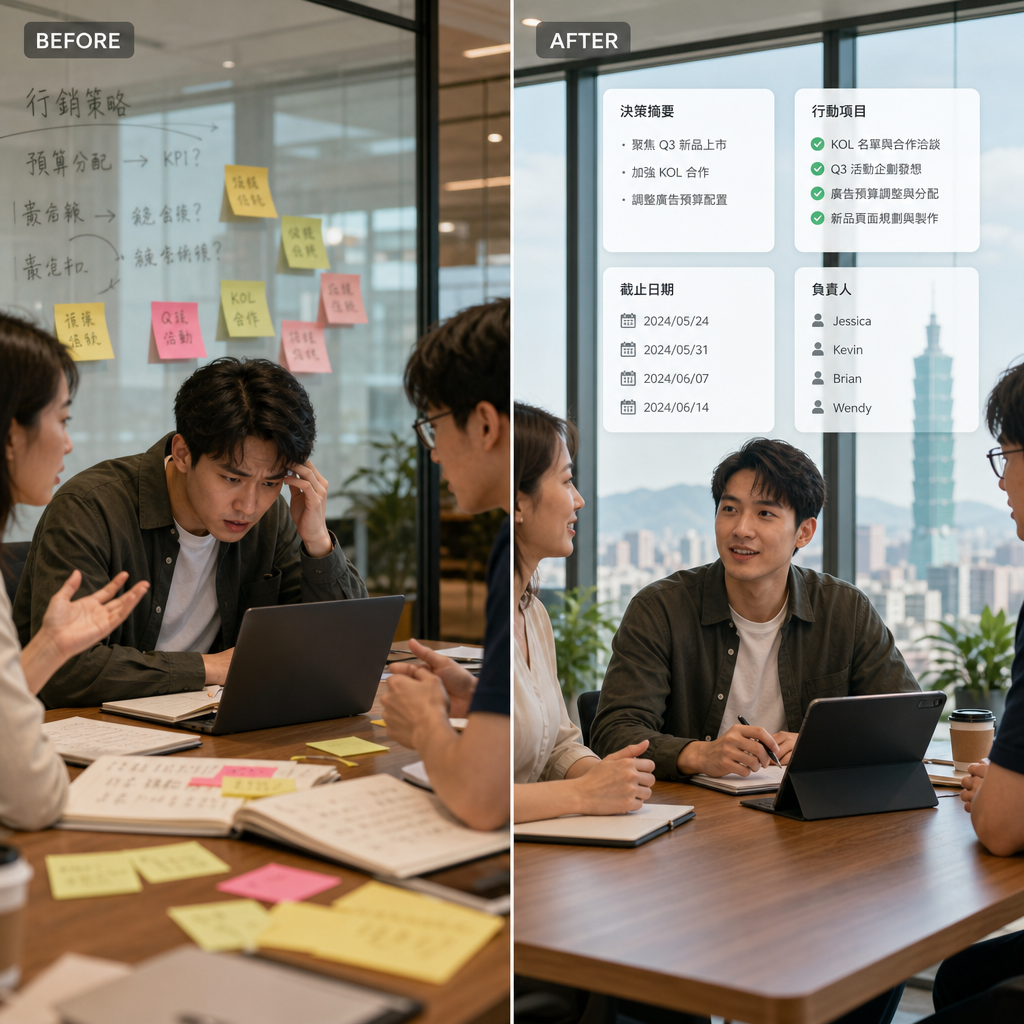 團隊使用 AI 會議記錄工具整理遠距會議內容
