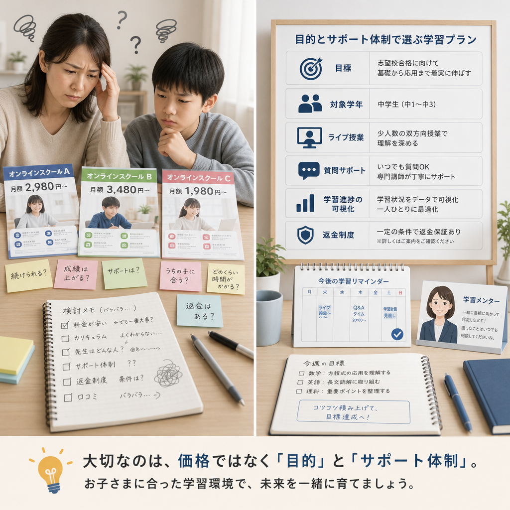 講座選びのために複数の学習サービスを比較する様子
