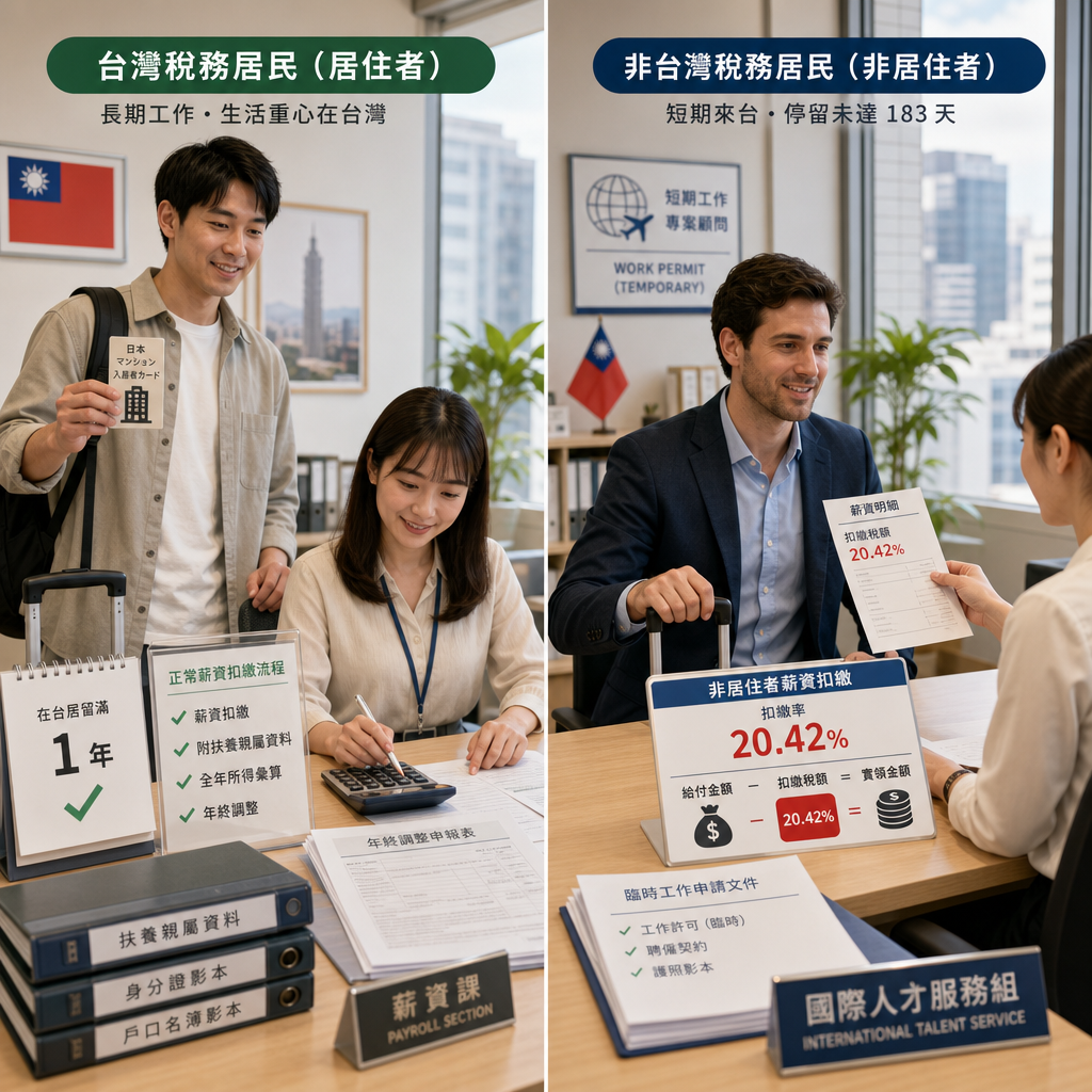 日本稅務身分判定與非居民稅率說明圖表