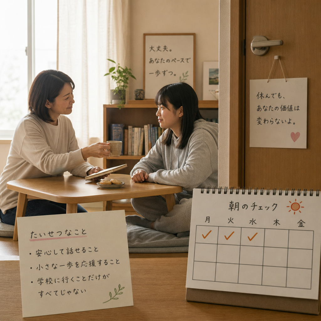 子どもの話を静かに聞く保護者