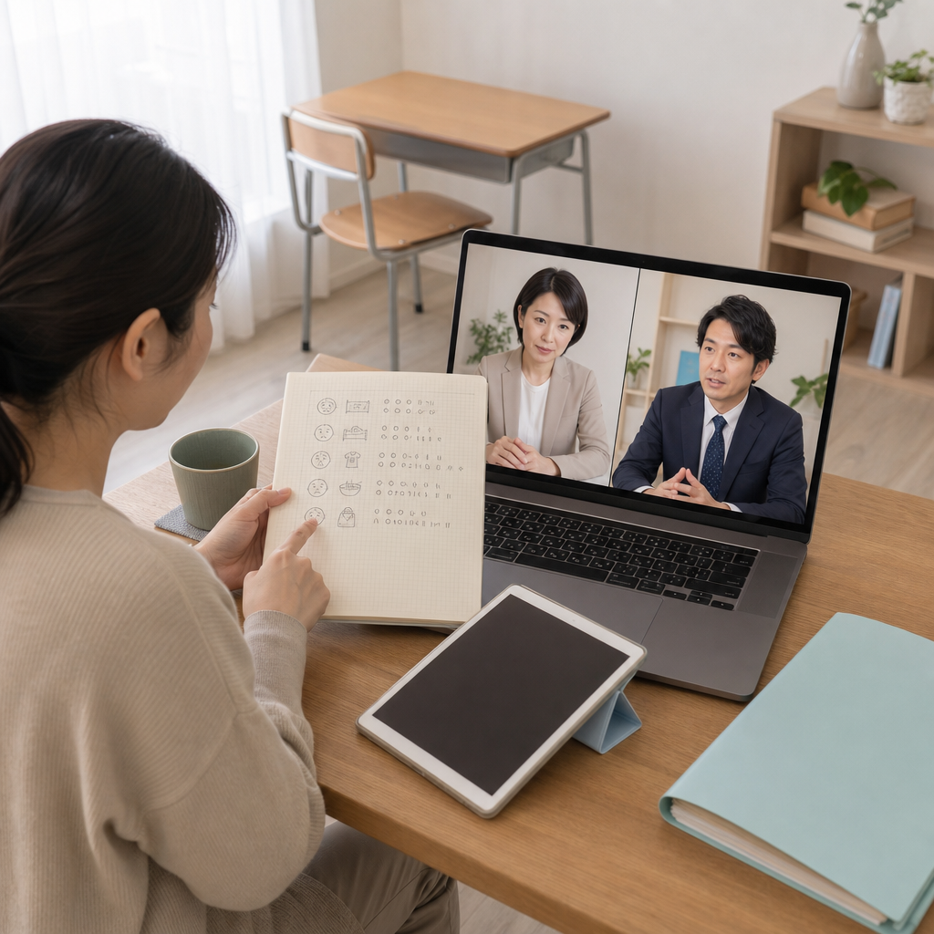 教員と保護者が面談で情報共有している様子