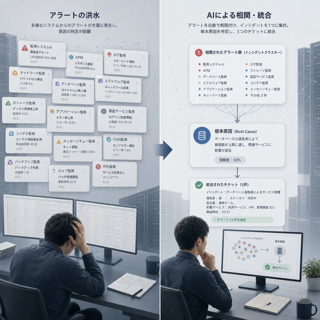 AI分析によりアラートを整理する運用センターのイメージ