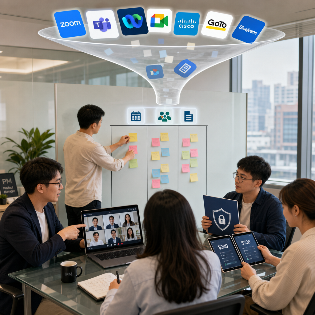 企業團隊正在比較不同視訊會議工具的功能與成本