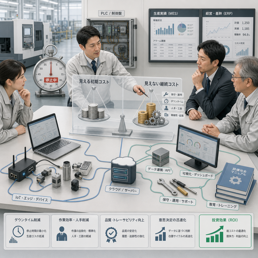 製造現場の投資対効果を試算するマネージャー