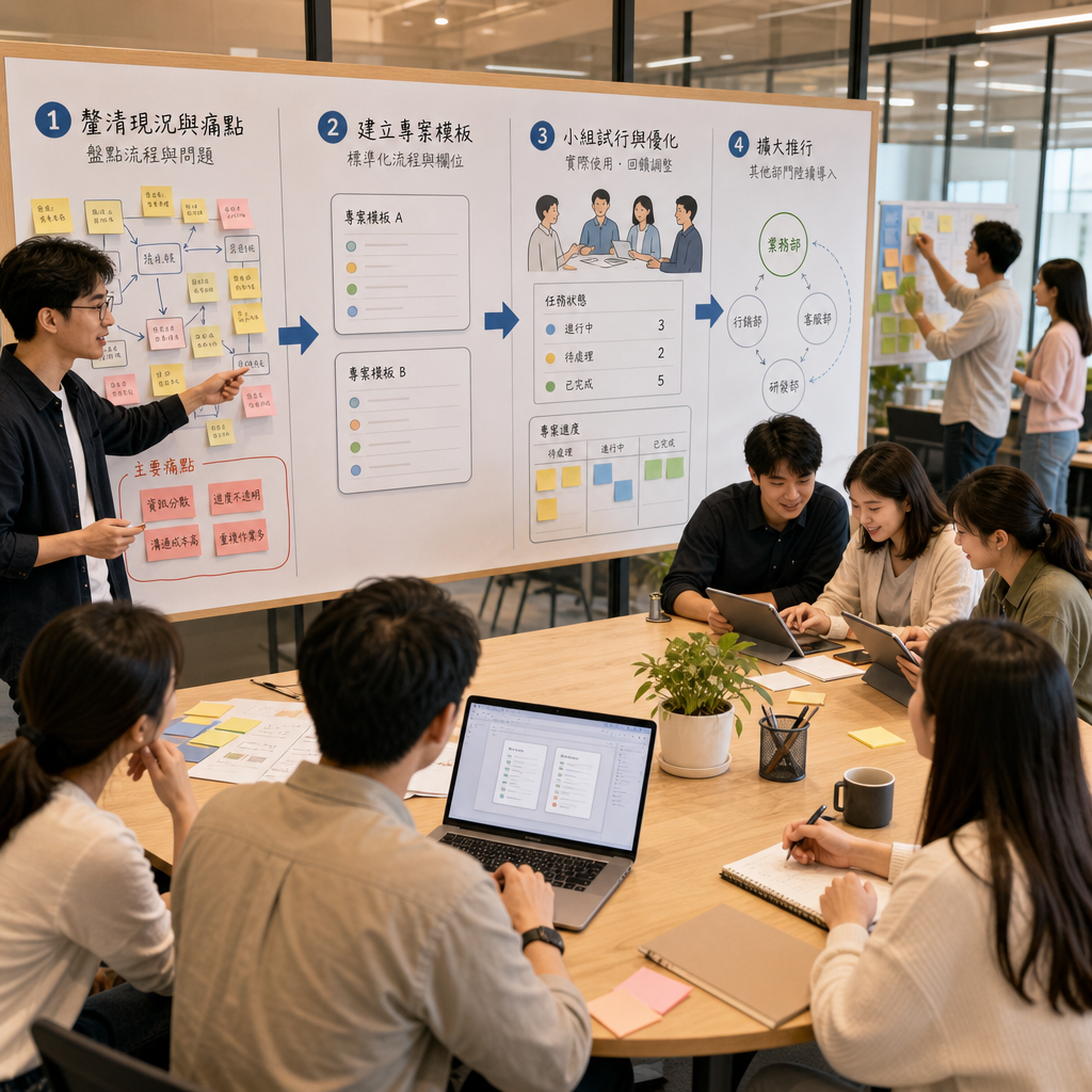 主管帶領團隊規劃專案管理系統導入流程