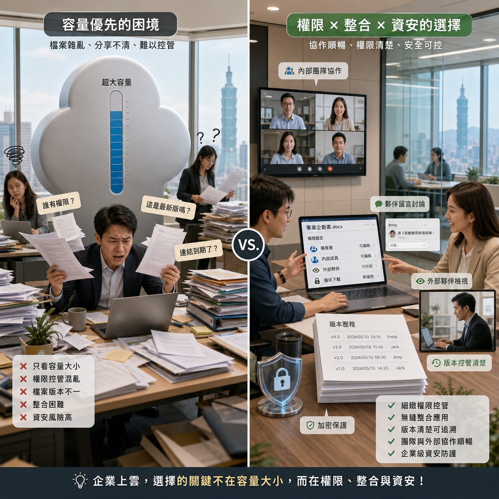 比較不同雲端工具與協作功能的畫面