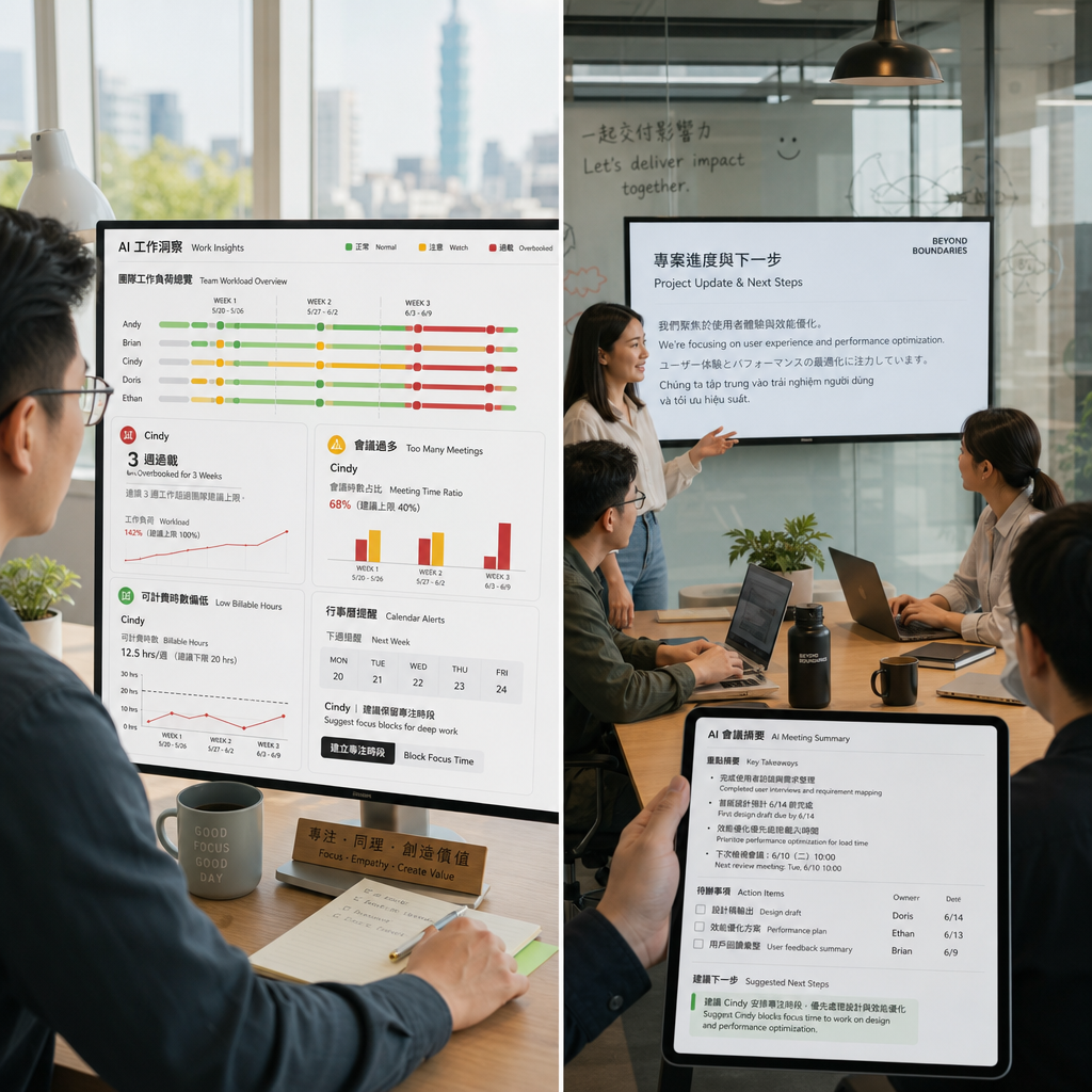 AI 分析工時報表與遠距團隊協作資料的管理儀表板