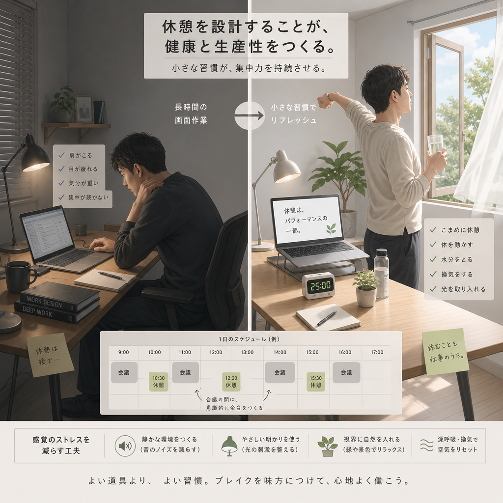 在宅ワーク中にストレッチと休憩を取る人