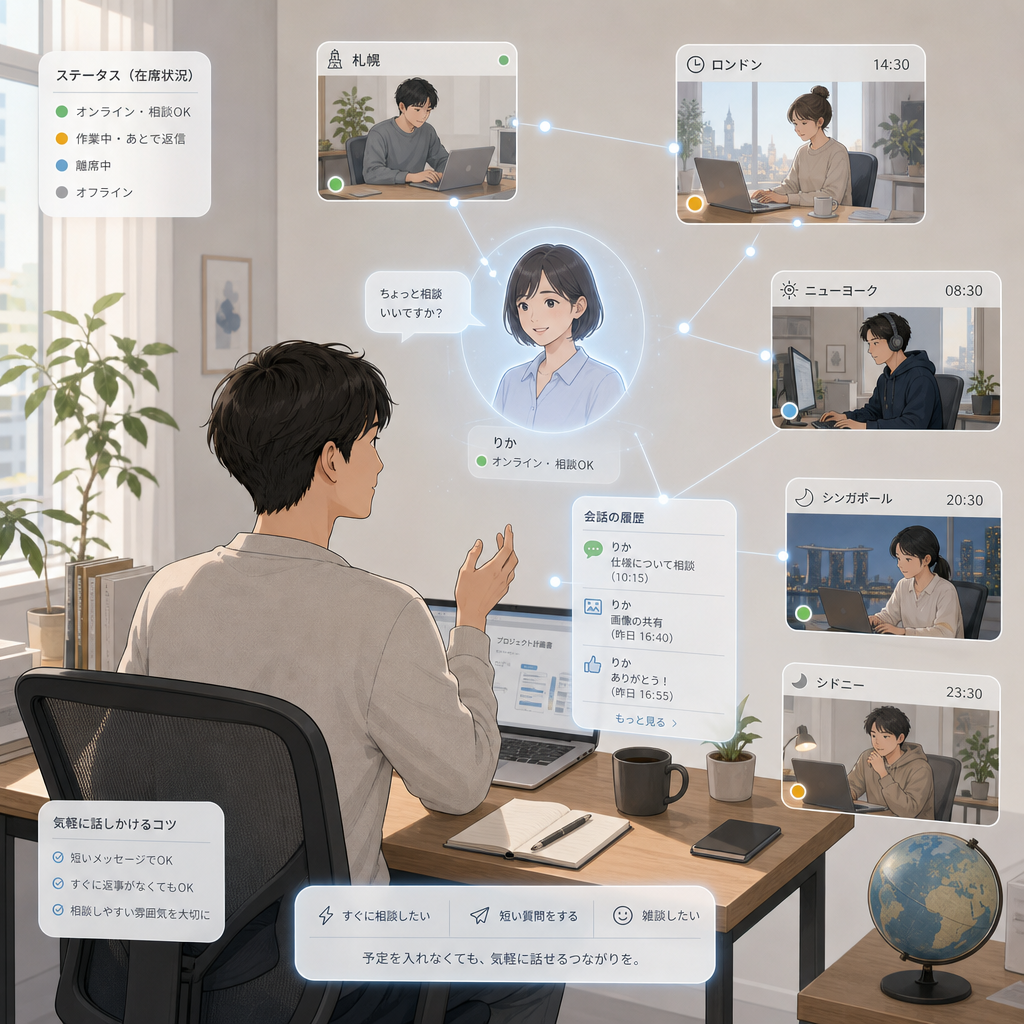 バーチャルオフィスで会話するリモートチーム