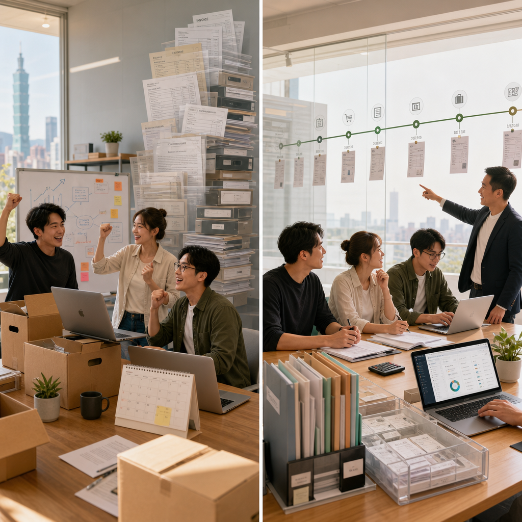 日本企業負責人閱讀消費稅申報資料與會計文件