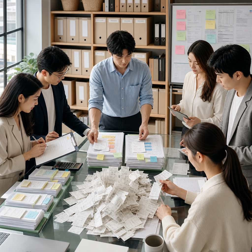 會計人員計算日本消費稅與核對發票資料