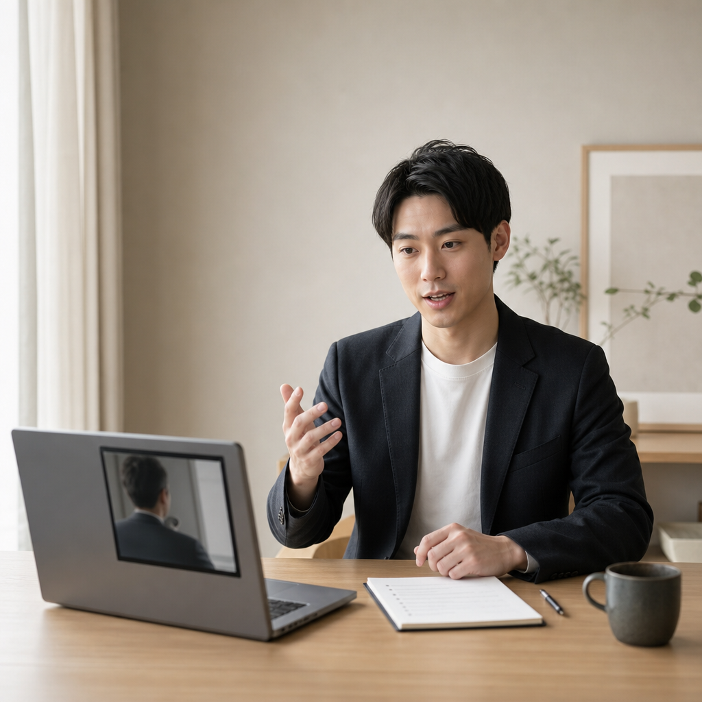 オンライン面接で受け答えをする応募者の表情