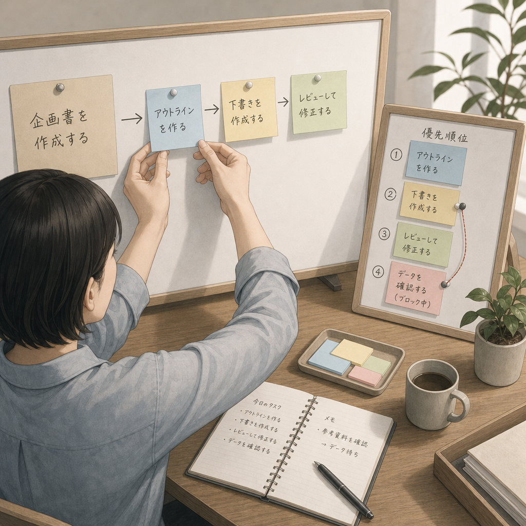 優先順位と期限が整理されたタスクボードの画面
