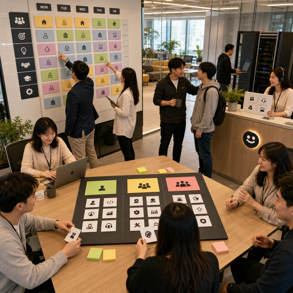 團隊討論混合辦公排程與協作方式