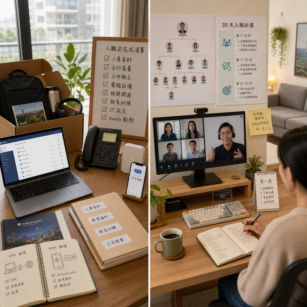遠端新人透過筆電參與線上入職說明與團隊視訊會議