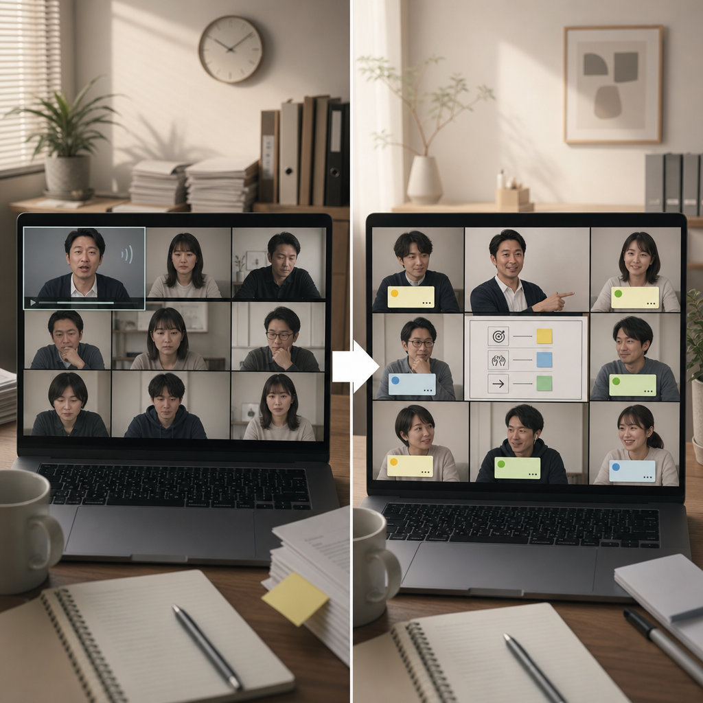 オンライン朝会で予定を共有するリモートチーム