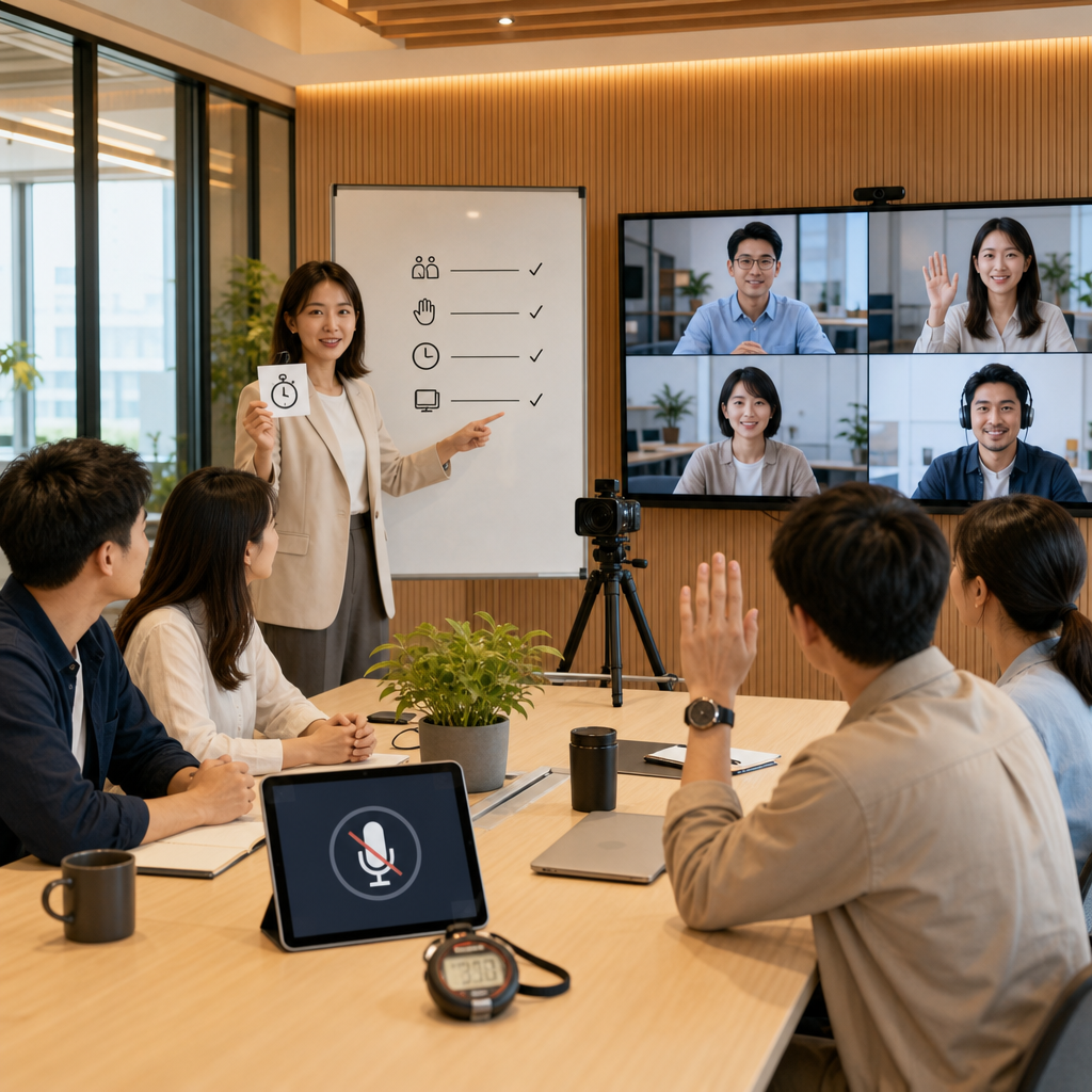 團隊正在進行專業視訊會議並遵守發言規範