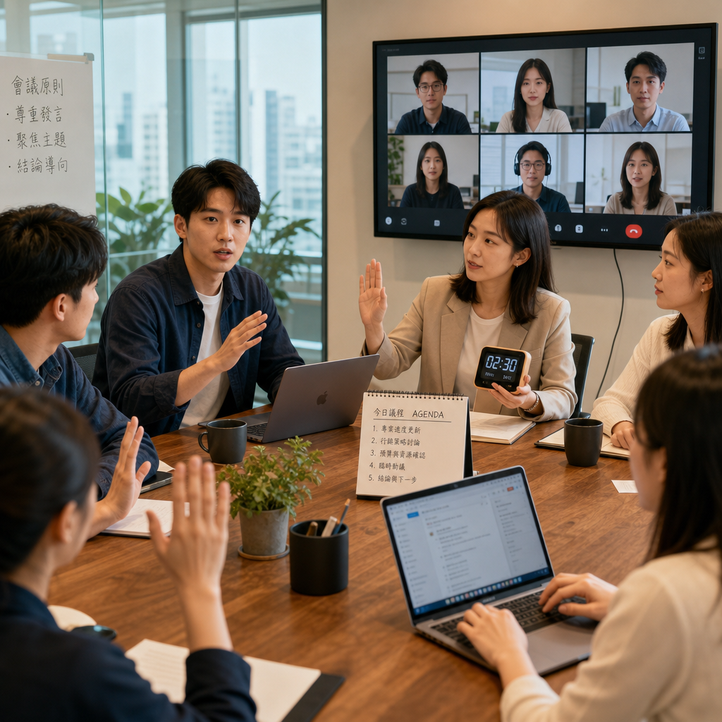 線上會議主持人引導成員輪流發言與使用舉手功能
