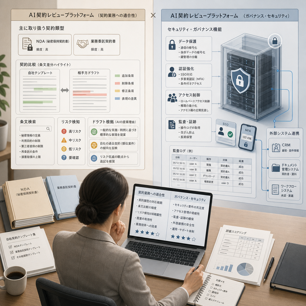 契約書レビューAIの機能とセキュリティを比較するチーム