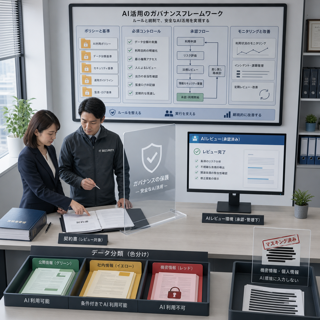 生成AI利用規程を確認する法務と情報システム担当者