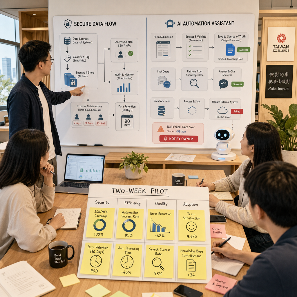 企業團隊檢視資安權限與人工智慧工作流程