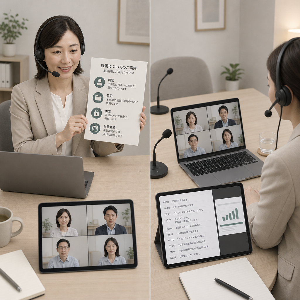 録画中であることを通知するオンライン会議画面
