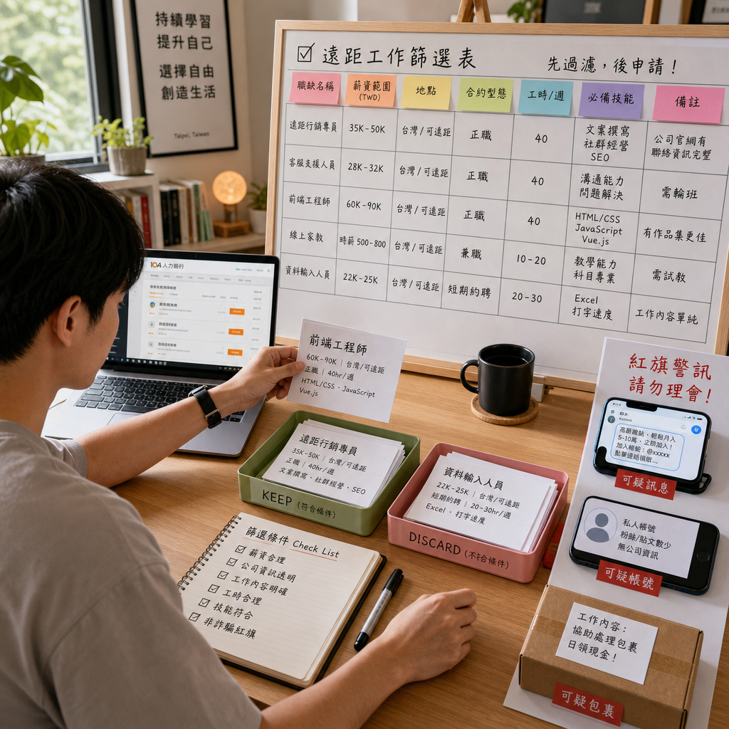 求職者使用試算表篩選遠端職缺與薪資條件