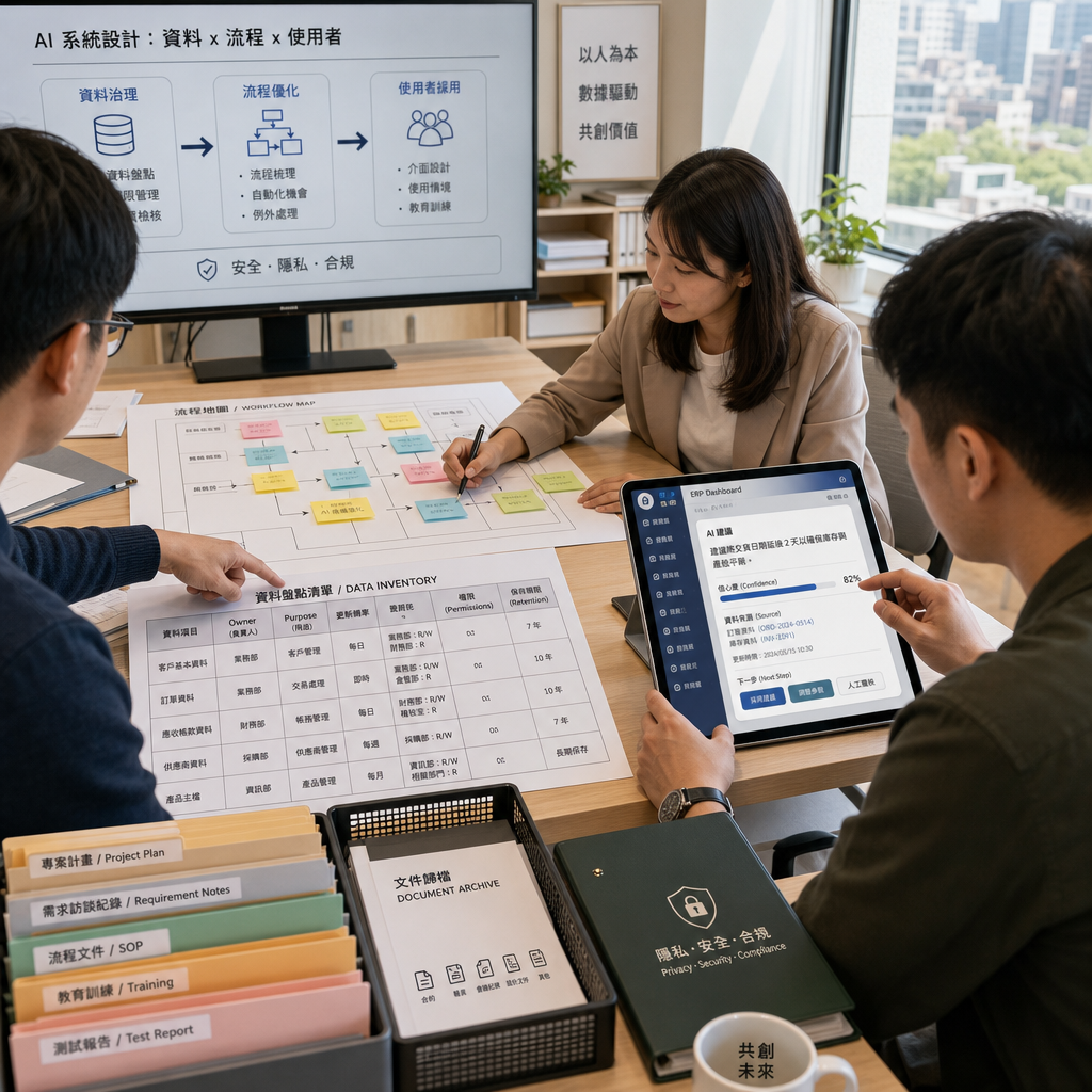 企業團隊檢視資料治理與人工智慧導入儀表板