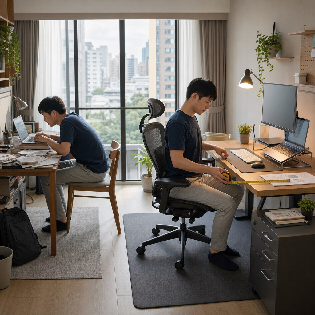 採用人體工學座椅、外接螢幕與整潔桌面的居家工作空間