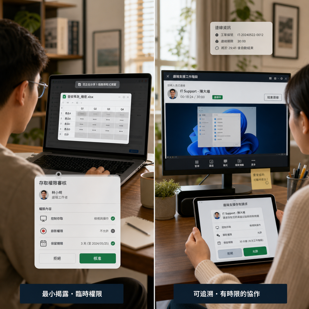 團隊成員在虛擬辦公室共同分享螢幕協作的畫面