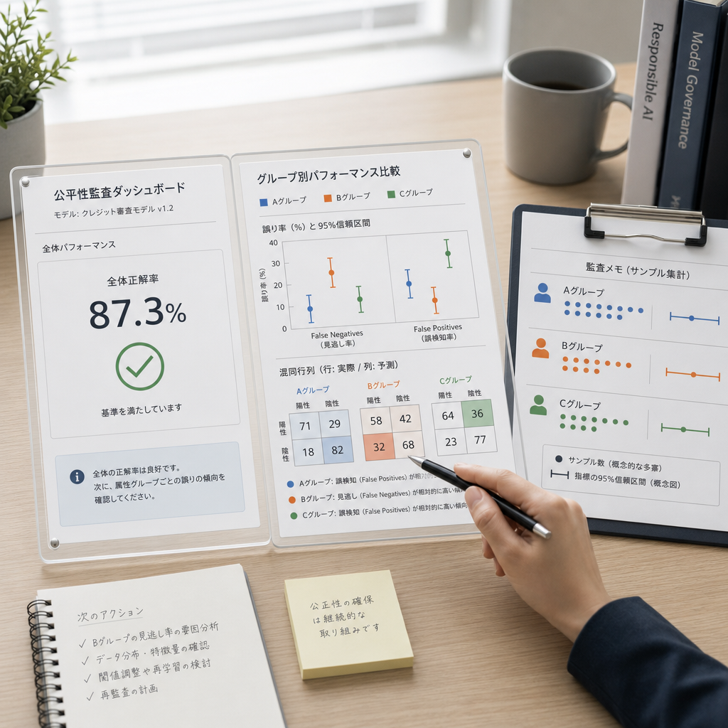 公平性指標を表示したAIモデル評価ダッシュボード