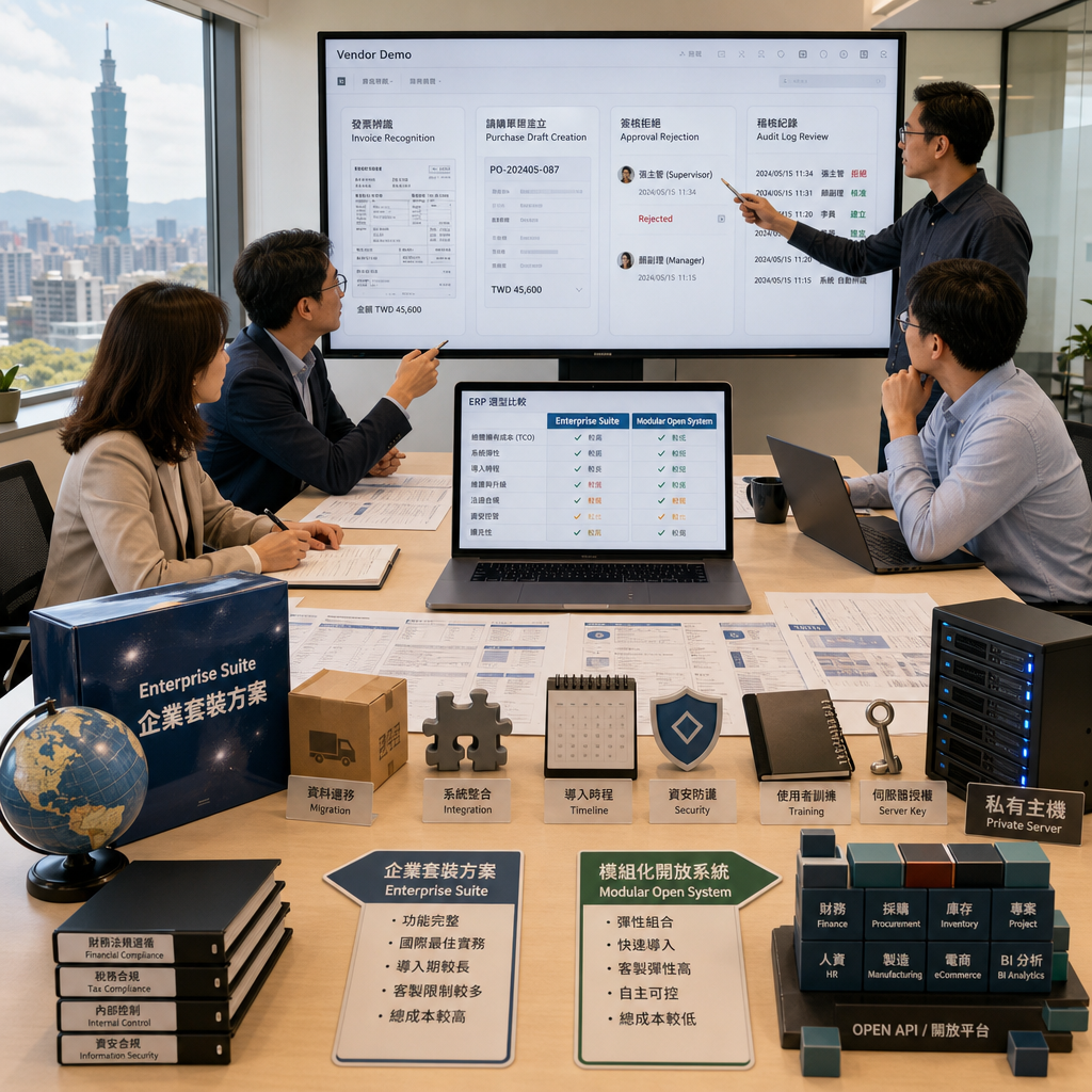 企業主管比較雲端 ERP 與人工智慧軟體方案成本