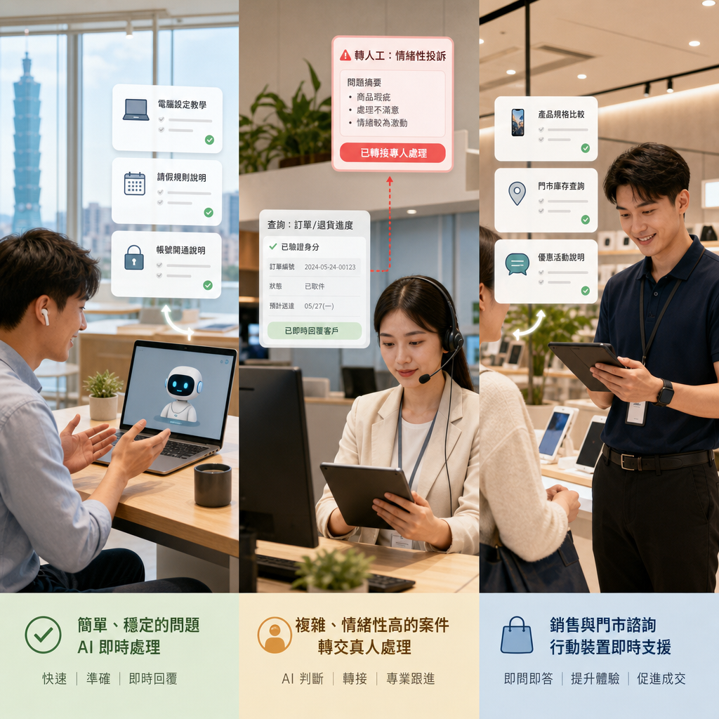 客服人員與 AI 聊天系統共同處理客戶問題