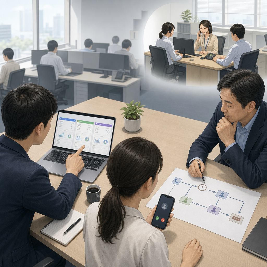 電話システムの導入計画を話し合うチーム