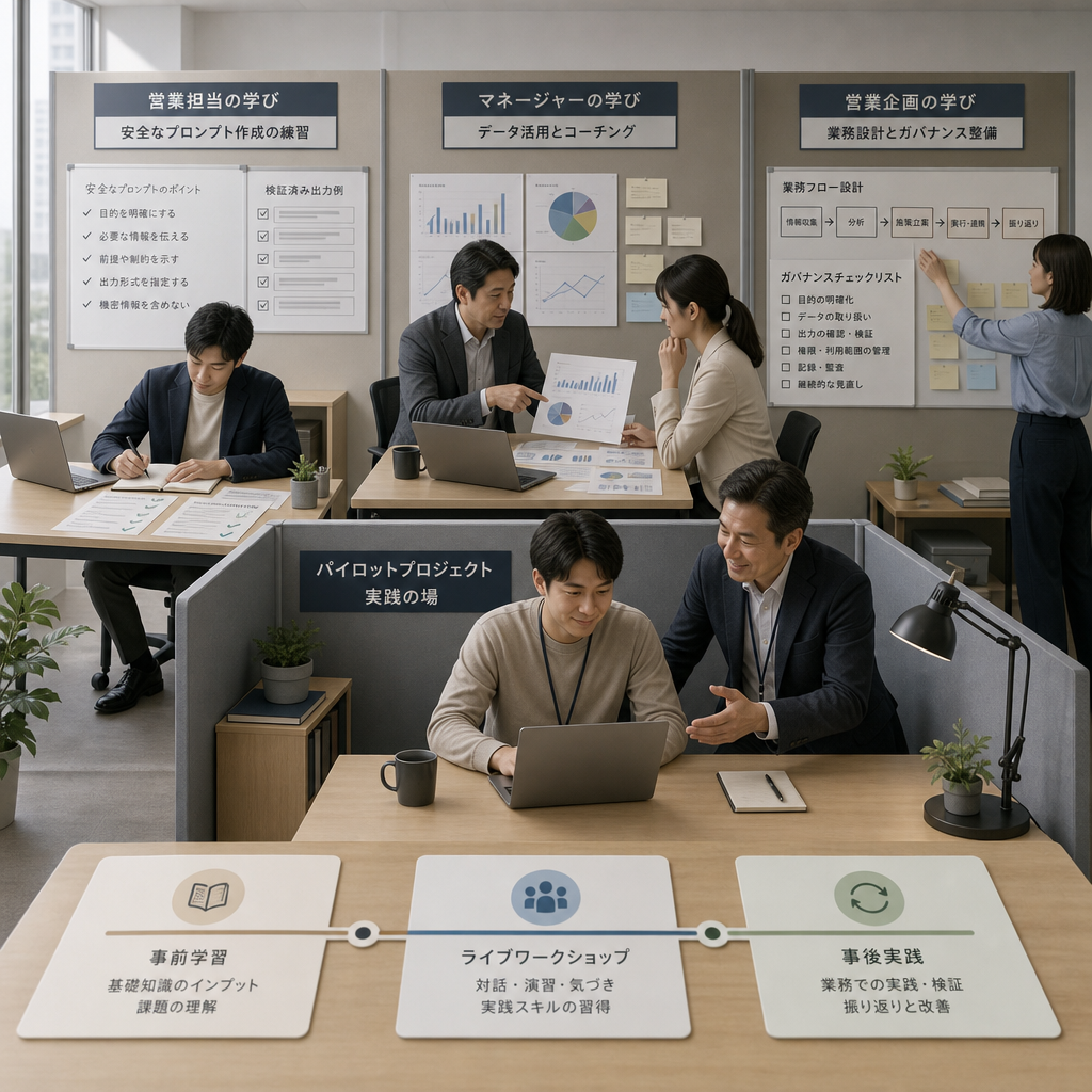 営業チームがAI活用研修で学ぶ様子