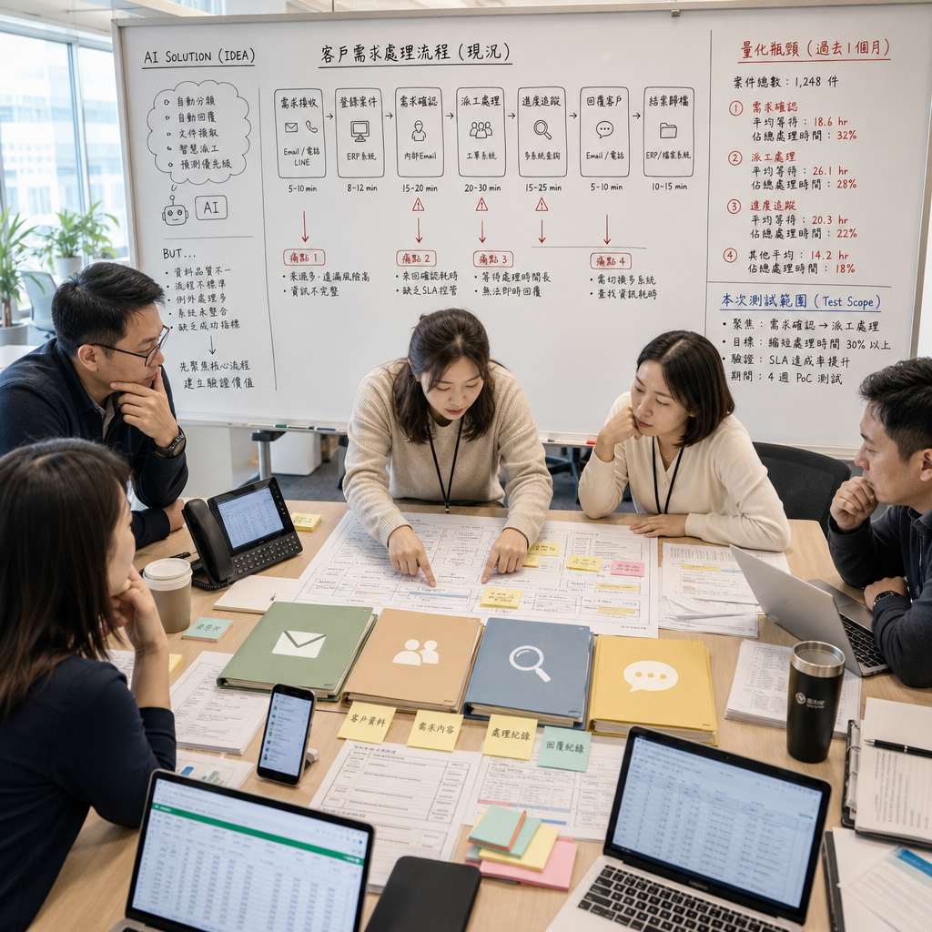 企業人員檢視業務流程並標記人工工作瓶頸