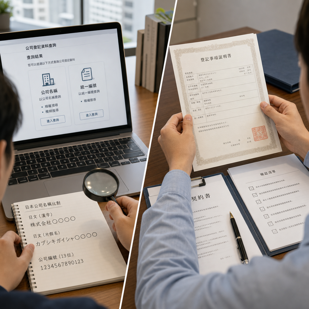 使用日本官方法人資料網站查詢公司登記資訊的畫面