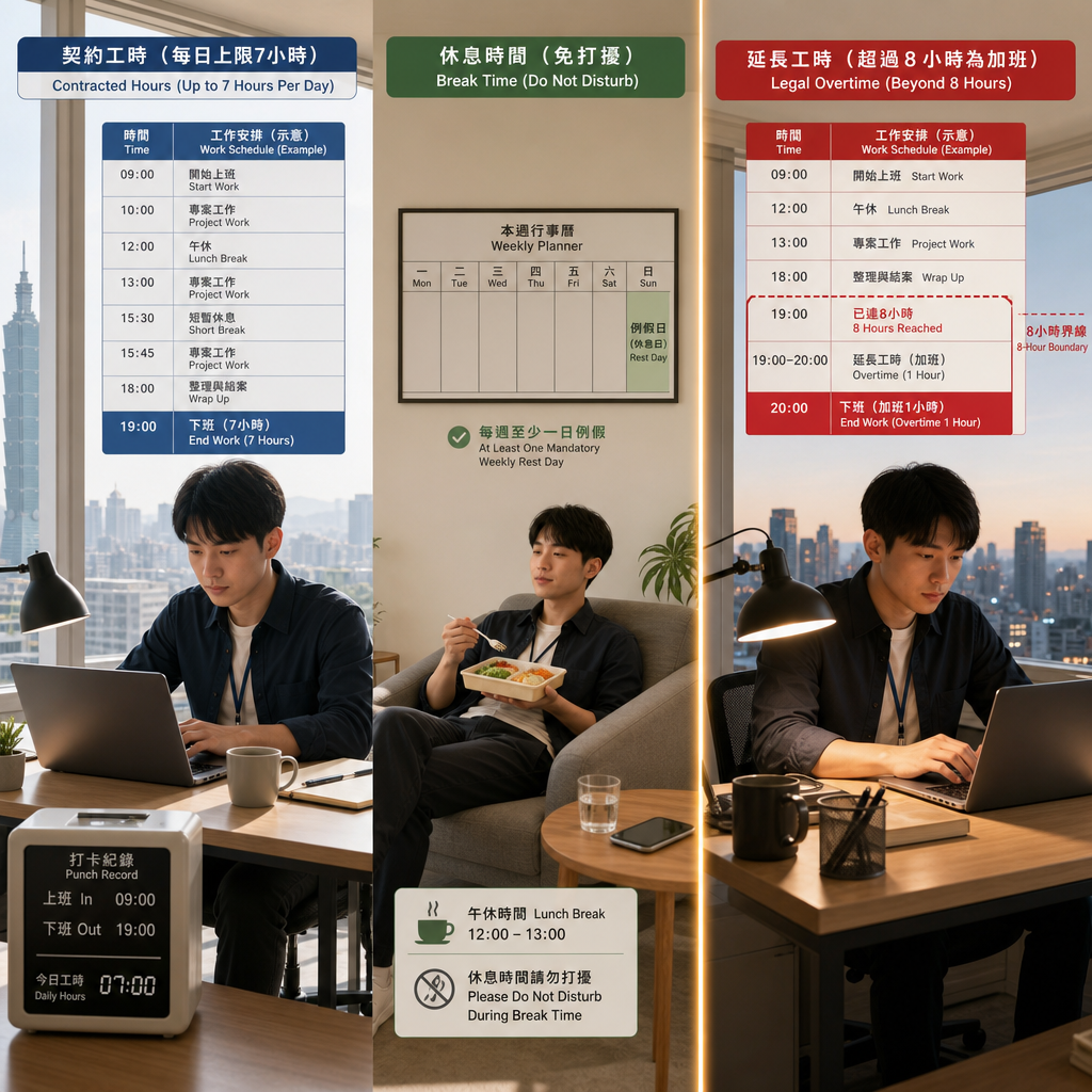 日本辦公室員工查看工時與休息排班表