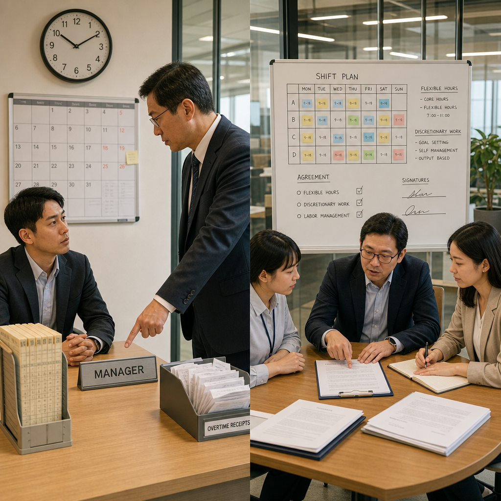 跨國團隊在日本辦公室討論彈性工時制度