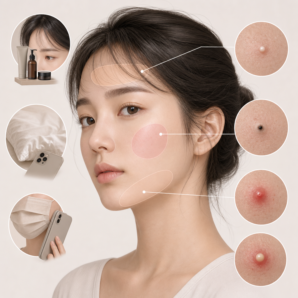 白ニキビから炎症性ニキビまでの肌症状イメージ
