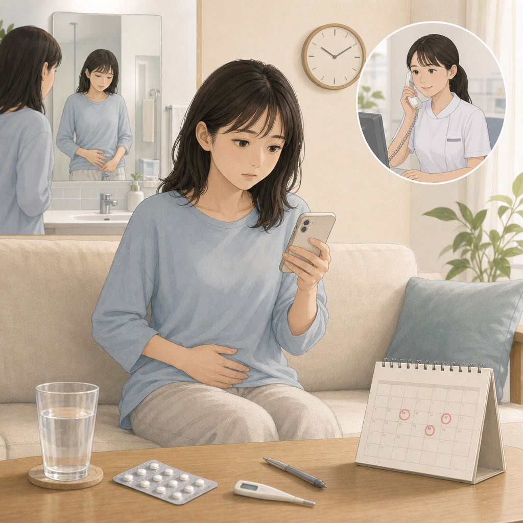 服用後の体調変化を記録する女性とカレンダー