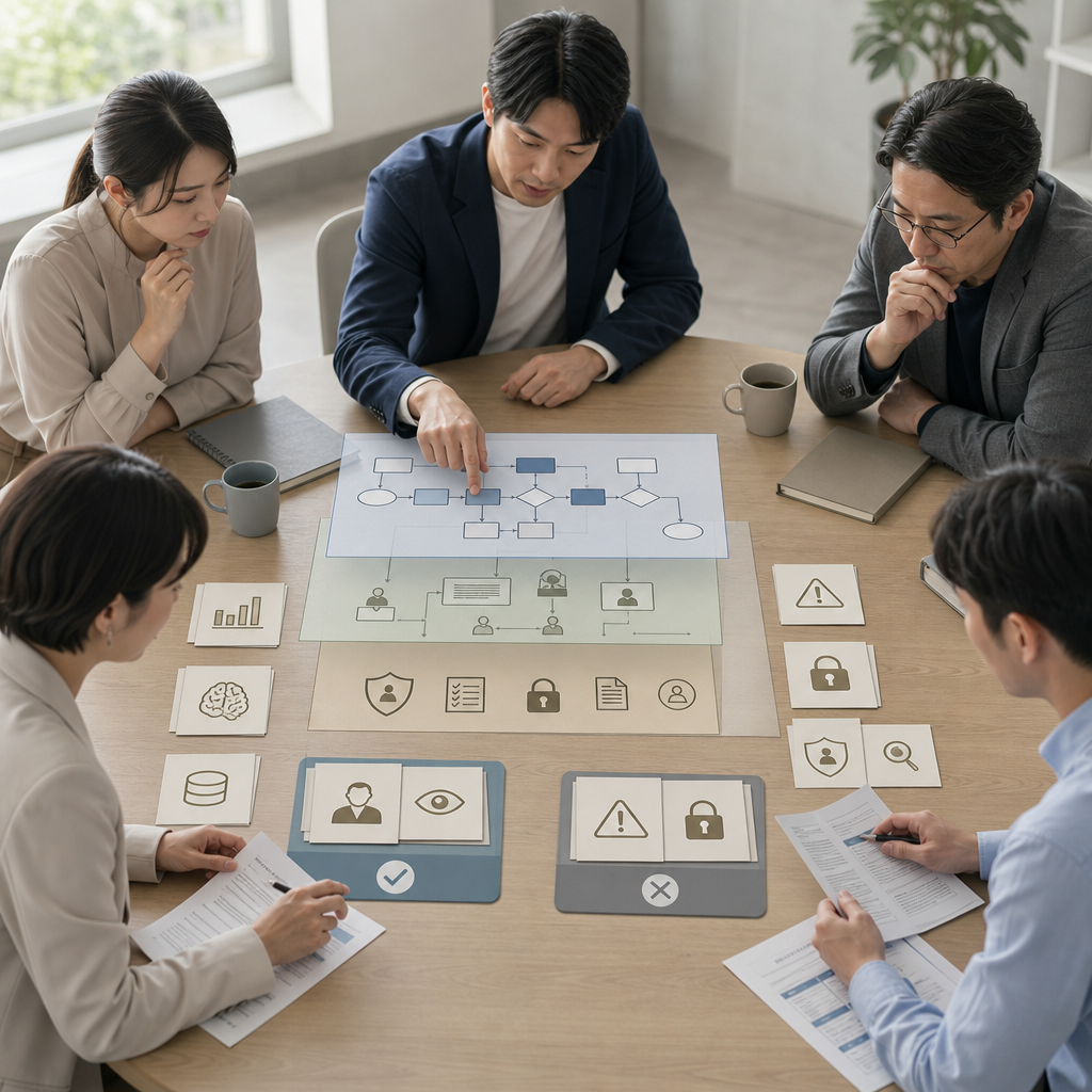 AIアセスメントの評価軸を確認するビジネスチーム