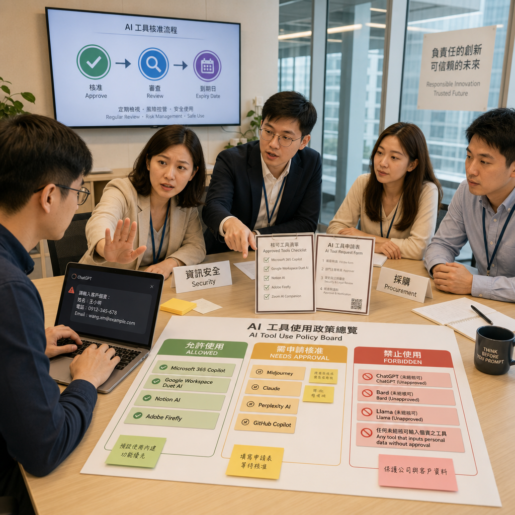 跨部門團隊討論人工智慧治理政策與風險分級