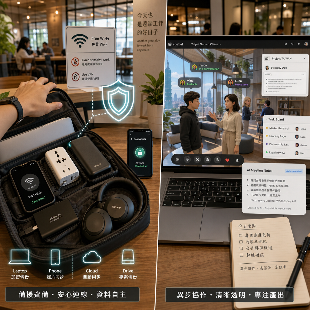 Distributed team collaborating in virtual office with video call