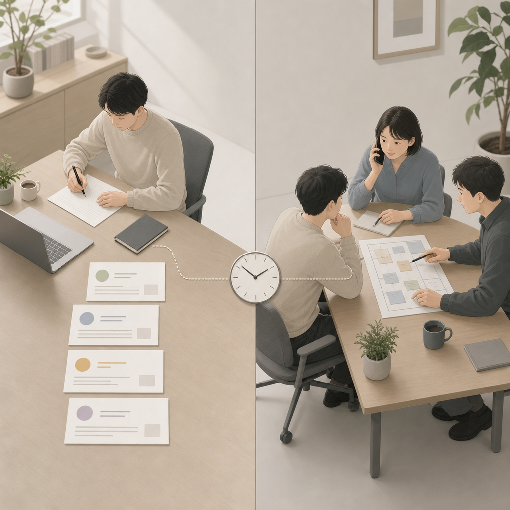 非同期で情報共有するリモートチームのイメージ