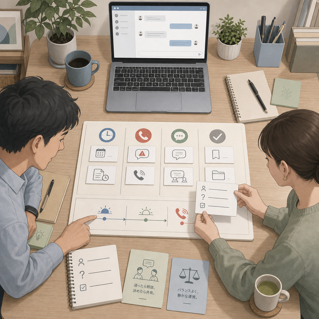 リモートワークで連絡ルールを確認するチーム