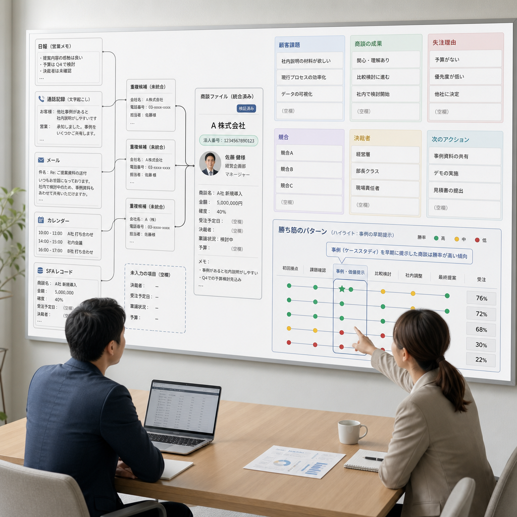 AIが営業日報を分析して案件リスクを表示する画面