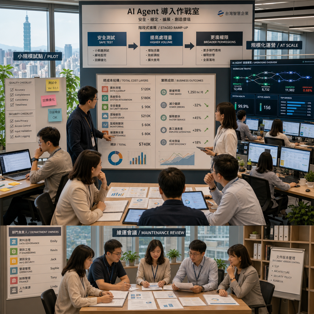 企業儀表板追蹤 AI Agent ROI 任務品質與人工介入率